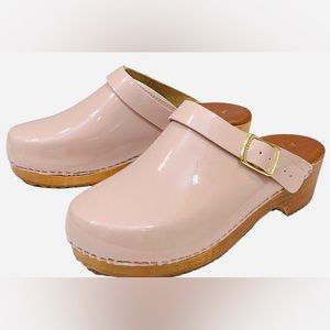 Anthropologie Women's Classic Clog Patent Leather Rose Pink Slide Mules US 7.5